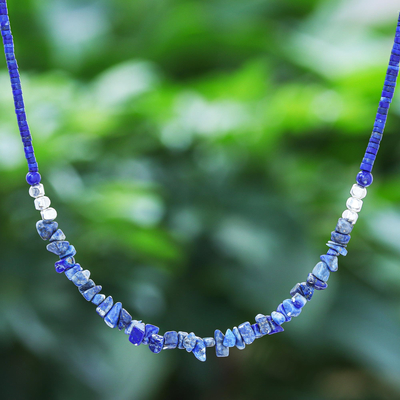 Lapis lazuli beaded necklace, 'Nature's Finest Hour' - Lapis Lazuli and Karen Silver Beaded Necklace