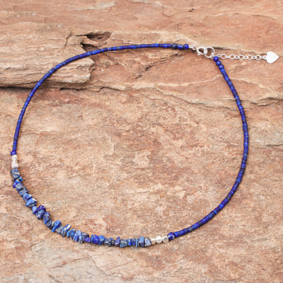 Lapislazuli-Perlenkette - Halskette aus Lapislazuli und Karen-Silberperlen