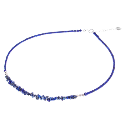 Lapis lazuli beaded necklace, 'Nature's Finest Hour' - Lapis Lazuli and Karen Silver Beaded Necklace