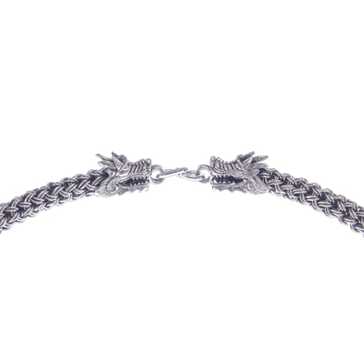 Halskette aus Sterlingsilber, 'Dragon Master - Handgefertigte Drachenhalskette aus Sterling Silber Naga-Kette