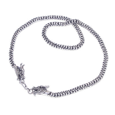 Thai Hand Crafted Sterling Silver Naga Chain Dragon Necklace