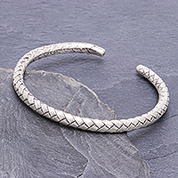 Sterling silver cuff bracelet, 'Silver Bond' - Thai Hand Crafted Sterling Silver Cuff Bracelet