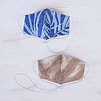 Baumwoll-Gesichtsmasken, „Blue Autumn“ (Paar) – Paar umweltfreundlich bedruckter wiederverwendbarer Baumwoll-Gesichtsmasken