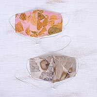 Cotton face masks, 'Pink Autumn' (pair) - Eco-Printed Reusable Cotton Face Masks Pair