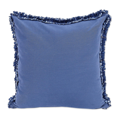 Cotton cushion cover, 'Popcorn in Navy' - Hand Knit Navy Cotton Cushion Cover from Thailand