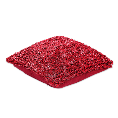 Cotton cushion cover, 'Popcorn in Red' - Hand Crafted Red Cotton Cushion Cover from Thailand