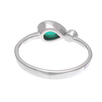 Onyx and marcasite cocktail ring, 'Verdant Tear' - Green Onyx and Marcasite Cocktail Ring