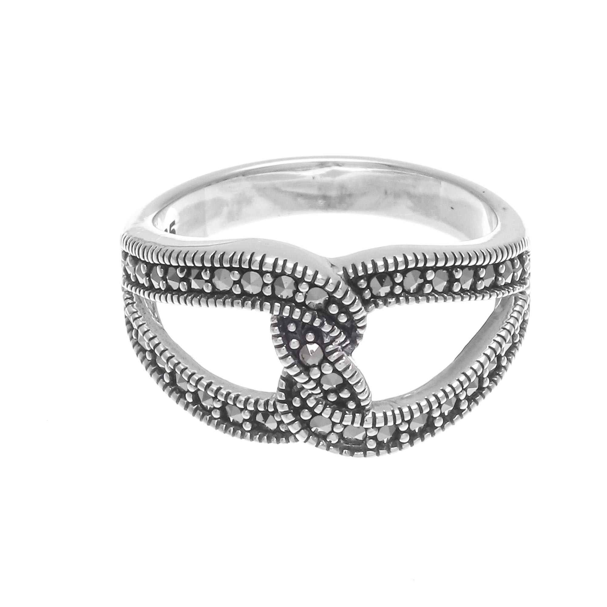 Thai Sterling Silver and Marcasite Gemstone Band Ring - Luxury Wave ...