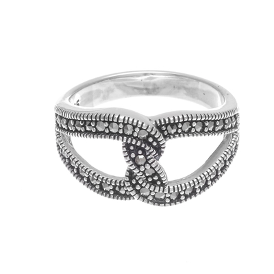 Marcasite band ring, 'Luxury Wave' - Thai Sterling Silver and Marcasite Gemstone Band Ring