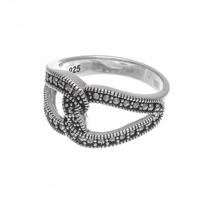 Marcasite band ring, 'Luxury Wave' - Thai Sterling Silver and Marcasite Gemstone Band Ring