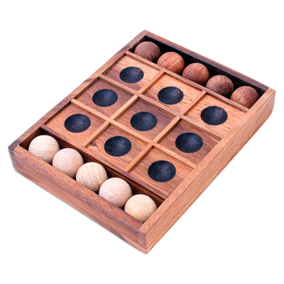 Wood game, 'Lucky Strike' - Hand Carved Raintree Wood Tic-Tac-Toe Board Game