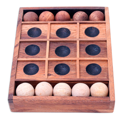 juego de madera - Juego de mesa de tres en raya tallado a mano en madera de árbol de lluvia