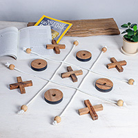 Wood game, 'Roped In' - Handmade Raintree Wood Tic-Tac-Toe Game from Thailand