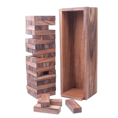 Wood puzzle, 'Tower of Joy' - Hand Made Wood Stacking Tower Game from Thailand