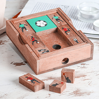 Wood game, 'Football Escape' - Handcrafted Raintree Wood Sliding Football Game