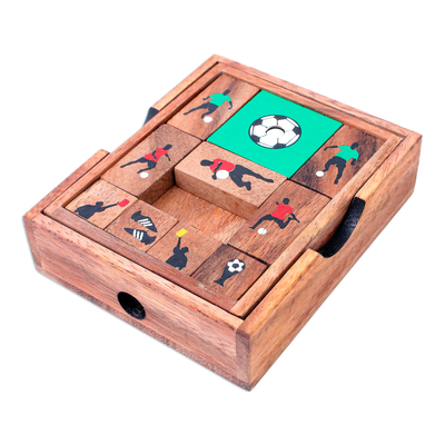 Wood game, 'Football Escape' - Handcrafted Raintree Wood Sliding Football Game