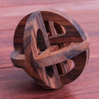 Wood puzzle, 'Global Mystery' - Hand Crafted Raintree Wood Puzzle Game from Thailand