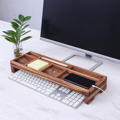 Wood desk organizer, 'Smarty Pants' - Hand Crafted Raintree Wood Desk Organizer