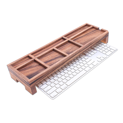 organizador de escritorio de madera - Organizador de escritorio de madera de árbol de lluvia hecho a mano.