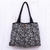 Cotton shoulder bag, 'Midnight Floral' - Cotton Zippered Tote Bag with Interior Pockets Black Floral