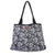 Cotton shoulder bag, 'Midnight Floral' - Cotton Zippered Tote Bag with Interior Pockets Black Floral