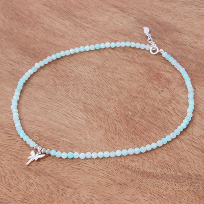 Quartz beaded pendant necklace, 'Blue Angel' - Hand Threaded Quartz Beaded Pendant Necklace