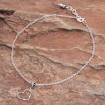 Sterling silver charm anklet, 'Your Love' - Thai Handmade Sterling Silver and Hematite Charm Anklet