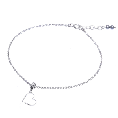 Sterling silver charm anklet, 'Your Love' - Thai Handmade Sterling Silver and Hematite Charm Anklet