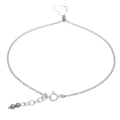 Sterling silver charm anklet, 'Your Love' - Thai Handmade Sterling Silver and Hematite Charm Anklet