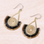 Glass bead and brass wire dangle earrings, 'Spiral Fan in Black' - Black and Gold Glass Bead Spiral Dangle Earrings