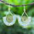 Glass bead and brass wire dangle earrings, 'Spiral Fan in Aqua' - Aqua and Gold Glass Bead Spiral Dangle Earrings