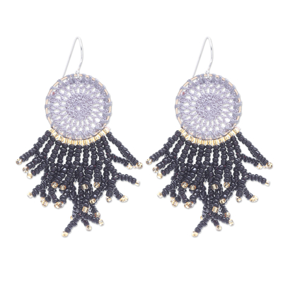 Crocheted Dreamcatcher Earrings with Black Glass Beads