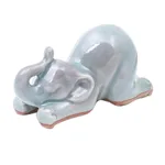 Celadon ceramic figurine, 'Elephant Puppy Pose' - Hand Made Ceramic Elephant Yoga Figurine