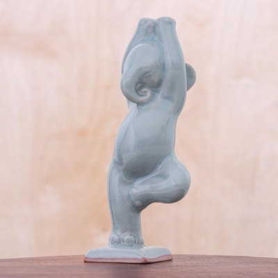 Figurilla de cerámica celadón - Figura de yoga de elefante de cerámica de Tailandia