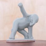 Celadon ceramic figurine, 'Elephant Triangle Pose' - Hand Crafted Ceramic Elephant Yoga Figurine from Thailand