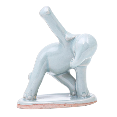 Hand Crafted Ceramic Elephant Yoga Figurine from Thailand