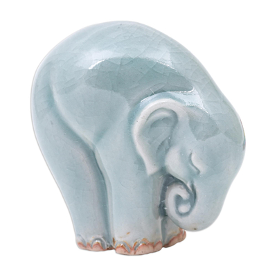 Figurilla de cerámica celadón - Figura de elefante de cerámica con temática de yoga de Tailandia