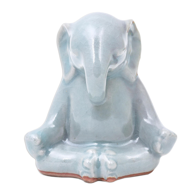 Celadon-Keramikfigur - Von Hand gefertigte Elefanten-Yoga-Figur aus Keramik