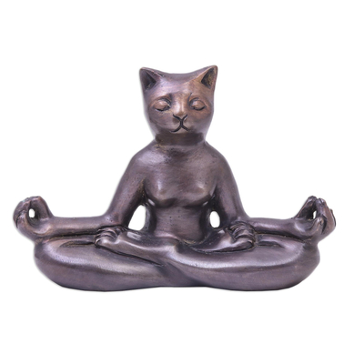 Hand Cast Brass Yoga Themed Cat Sculpture