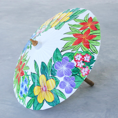 Cotton parasol, 'Pure Flora' - Hand Crafted Cotton and Bamboo Parasol