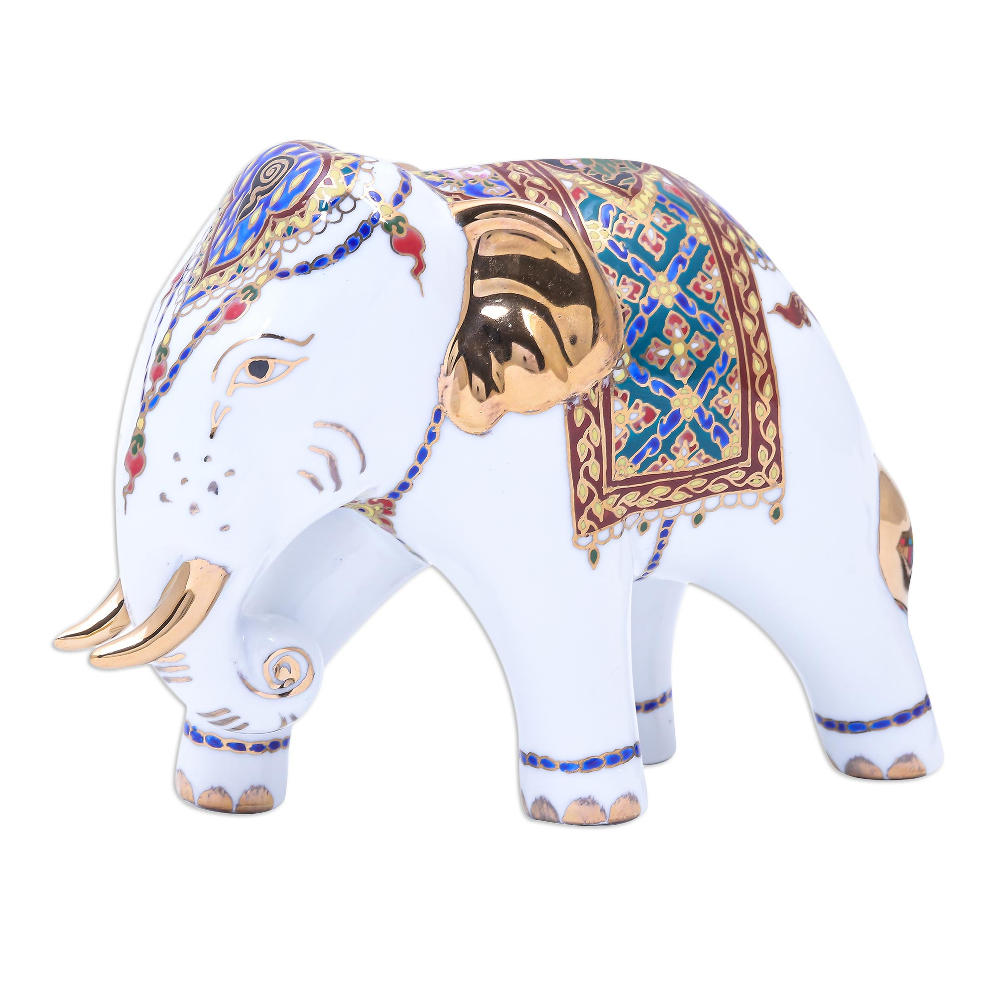 Hand Painted Gilded Porcelain Elephant Figurine - Aristocratic Elephant ...