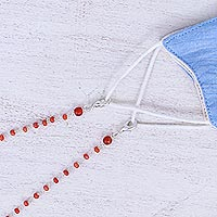 Silver-plated quartz and carnelian face mask lanyard, 'Peaceful in Orange'