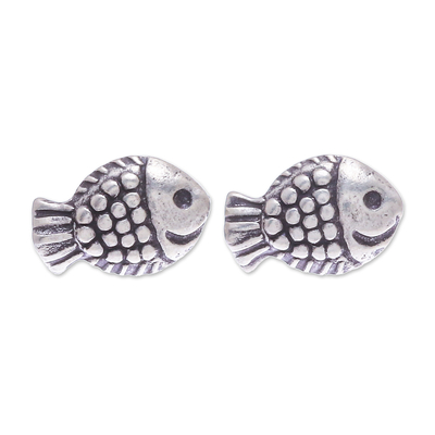 Hand Made Sterling Silver Stud Fish Earrings
