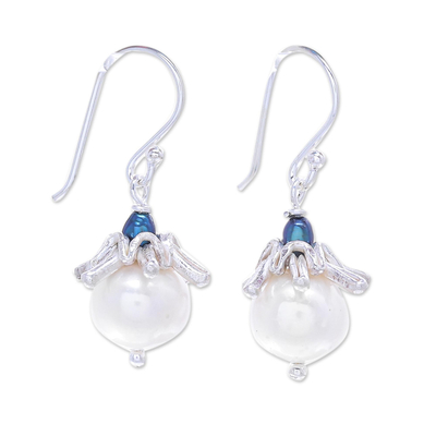 Cultured pearl dangle earrings, 'Angels of Joy' - Cultured Pearl and Sterling Silver Dangle Earrings