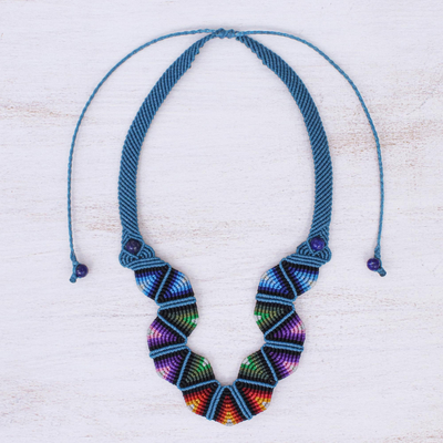 Macrame pendant necklace, 'Boho Morning in Blue' - Thai Hand Threaded Macrame Lapis Lazuli Beaded Necklace