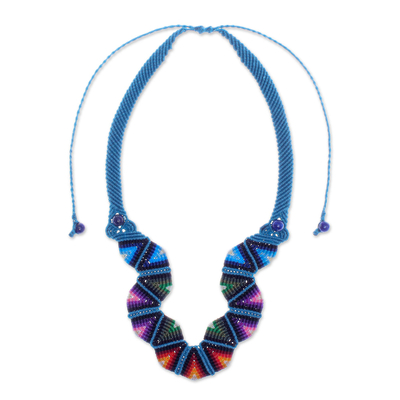 Macrame pendant necklace, 'Boho Morning in Blue' - Thai Hand Threaded Macrame Lapis Lazuli Beaded Necklace