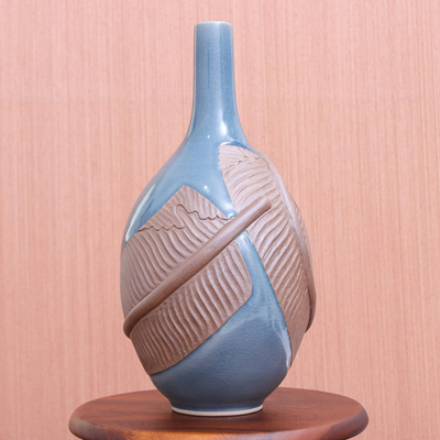 Celadon-Keramikvase - Handgefertigte Bananenblattvase aus Celadon-Keramik