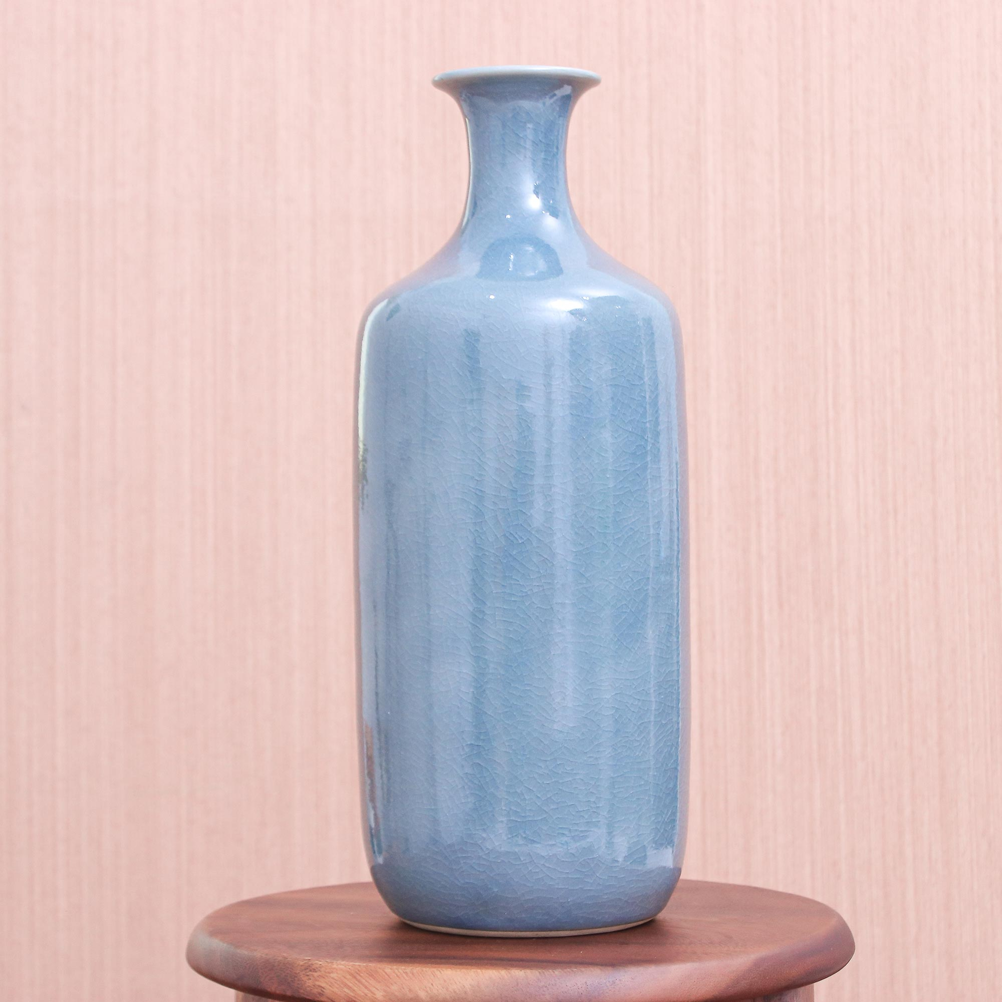 Handmade Celadon Ceramic Vase from Thailand - Truest Blue | NOVICA