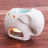 Keramik-Ölwärmer, „Sandelefant“ – Handgefertigter Elefanten-Ölwärmer aus Keramik aus Thailand