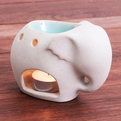 Ölwärmer aus Keramik - Handgefertigter Elefanten-Ölwärmer aus Keramik aus Thailand